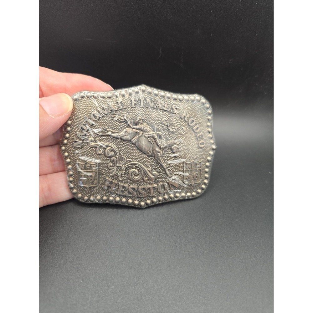 Hesston National Finals Rodeo Belt Buckle 1986 NOS New, Sealed.